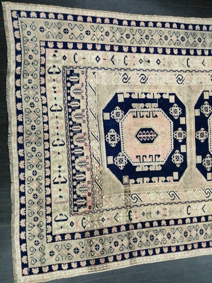 Vintage Rug, 5.7 x 9.7 Rug, Turkish Rugs, Hand Made Rug, Persian Rug  Turkish Rug, 5x10 Rug, Vintage Rug Pink and Navy Oriental Rug 6x10