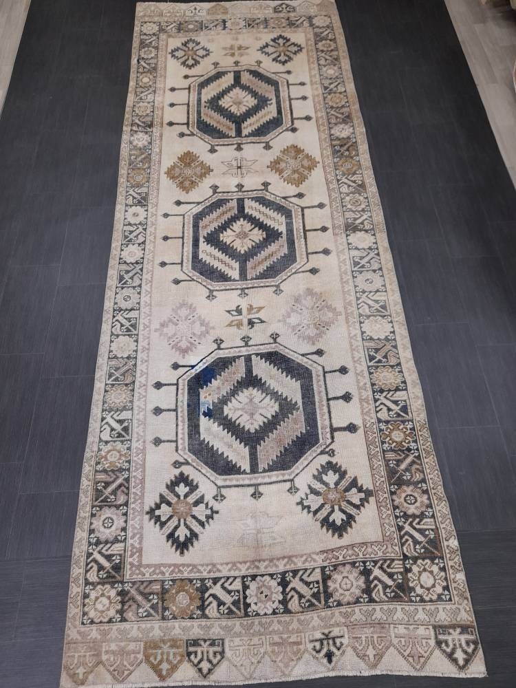 Muted Runner Rug Muted Turkish Runner Rug Vintage 4.5 x 13 Runner Rug Hallway Runner Rug Kitchen Runner Rug Oriental Runner Rug Wool Runner