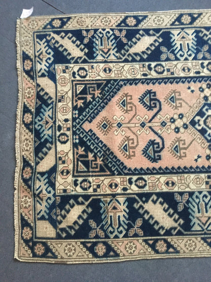 4x6 feet handmade blue turkish rug, vintage muted oushak bedroom rug, large bathroom floor rug, kitchen area wide rug,laundry large wool rug