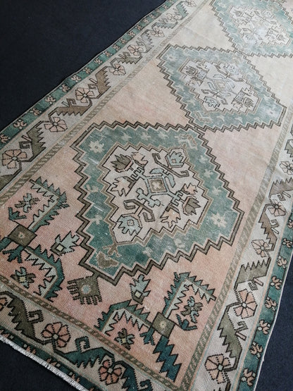 12.5 x 4.7 Large Vintage Rugs  TURKISH HAND MADE Rugs  Green Vintage Turkish Rugs   Oushak Rug  Turkish Oushak Rug, Vintage Oushak Rug