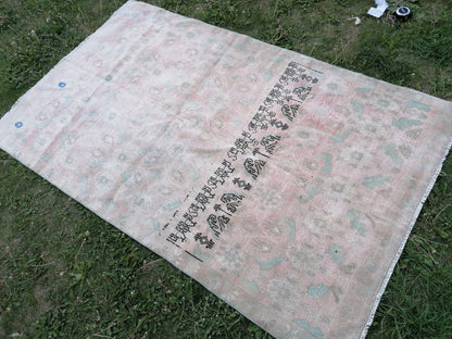 Turkish vıntage rug, oushak vintage rug 4'4x7'4 anatolian vıntage rug,wool rug