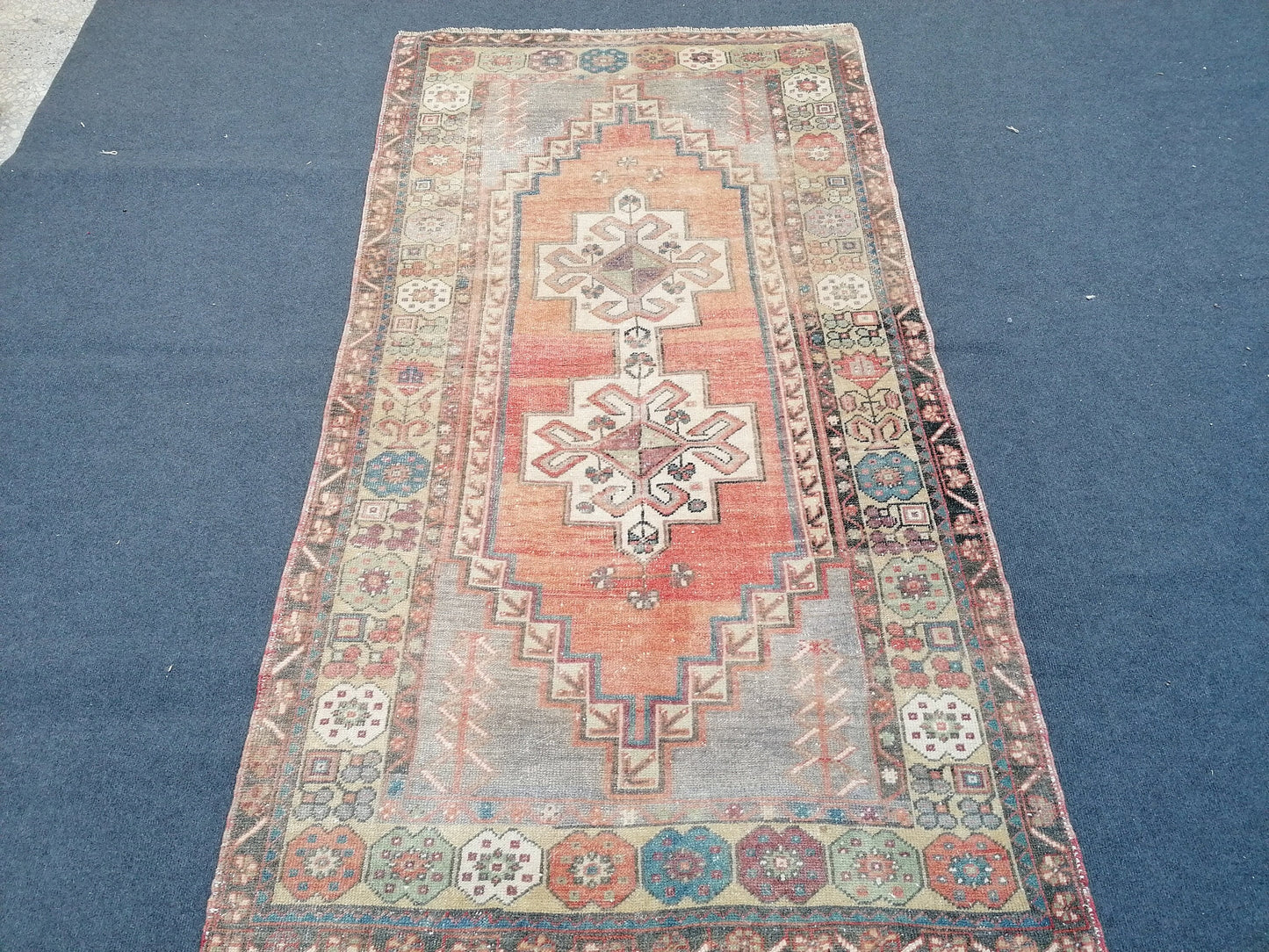 Vintage turkish rug,oushak vintage rug,3.7x6.7 kitchen rug, vintage anatolian rug,unique hand made bohemian