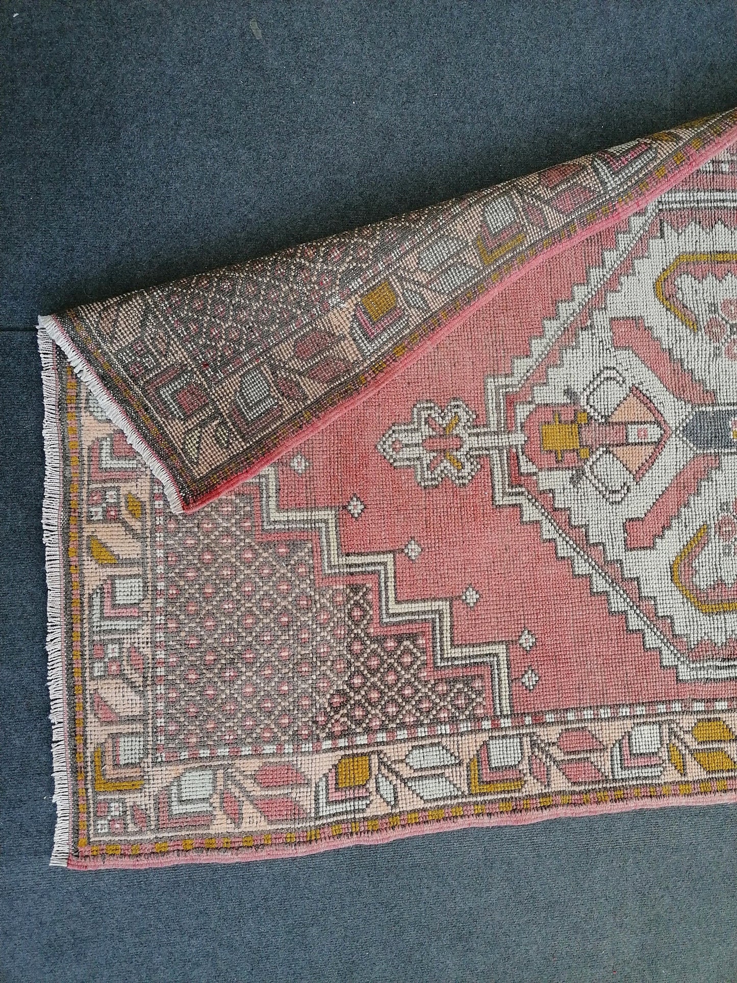 6'4x3'7 vintage turkish rug, pink turkish rug, oushak vintage rug, kitchen rug,vintage anatolian bohemian rug,unique hand made bohemian