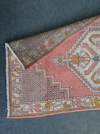 6'4x3'7 vintage turkish rug, pink turkish rug, oushak vintage rug, kitchen rug,vintage anatolian bohemian rug,unique hand made bohemian