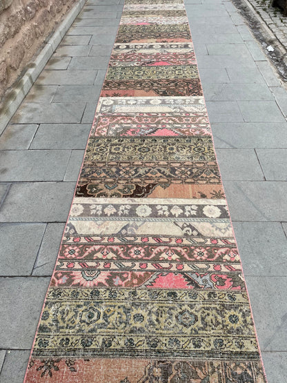 Staircase Runner Rug 2.8 x 30 ft Extra Long  TURKISH Runner Rug Vintage Runner Rug Oriental Runner Rug Patchwork Runner Hand Knotted Runner
