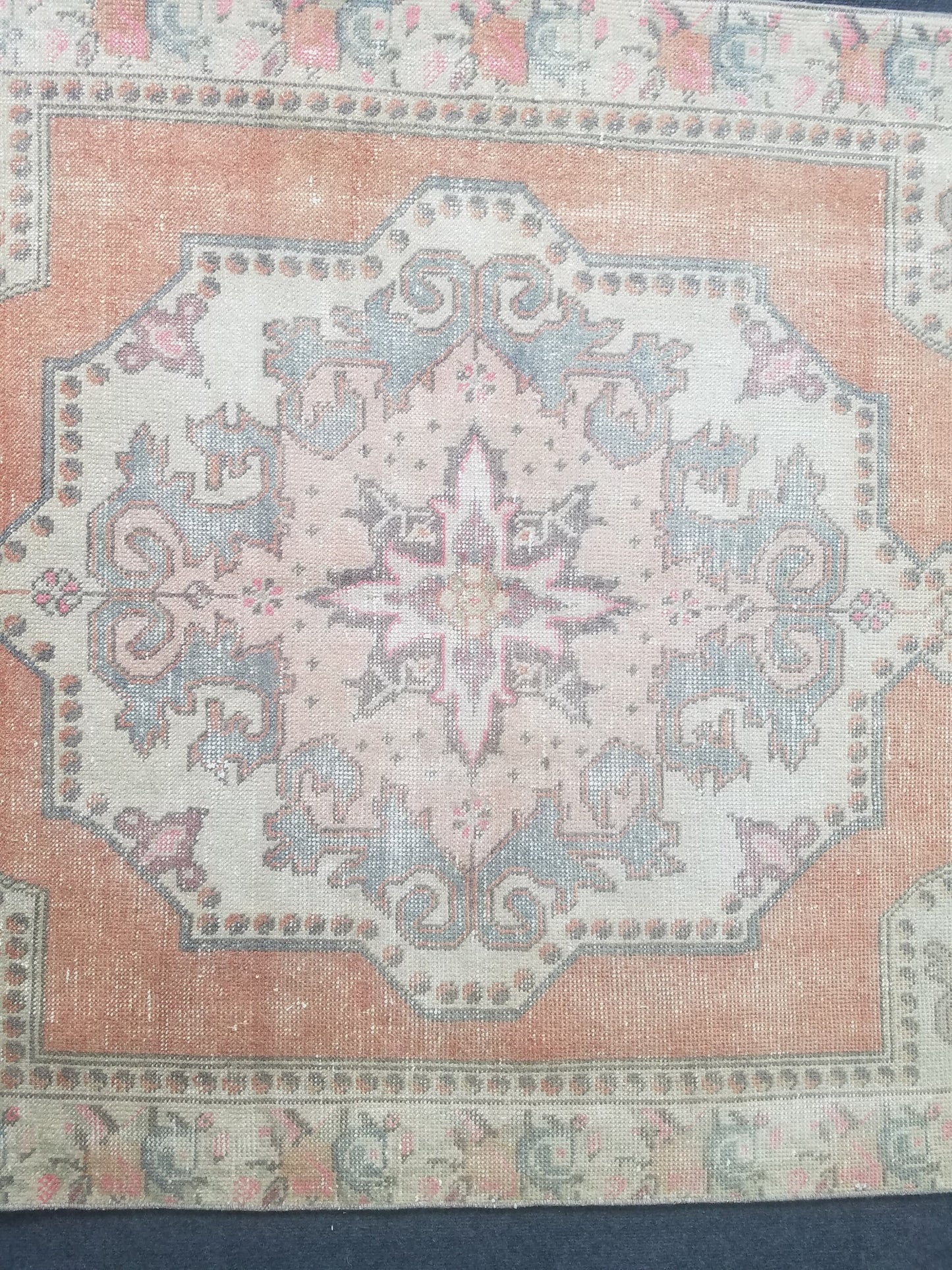 Pastel vintage rug, vintage handmade wool rug, oushak rug,rustic distressed rug 4x7'7  feet