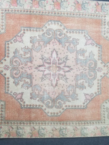 Pastel vintage rug, vintage handmade wool rug, oushak rug,rustic distressed rug 4x7'7  feet