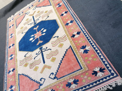 7'2x11 oushak wool rug, large turkish blue rug, vintage hand made rug, living room rug kitchen rug, vintage bohemian rug