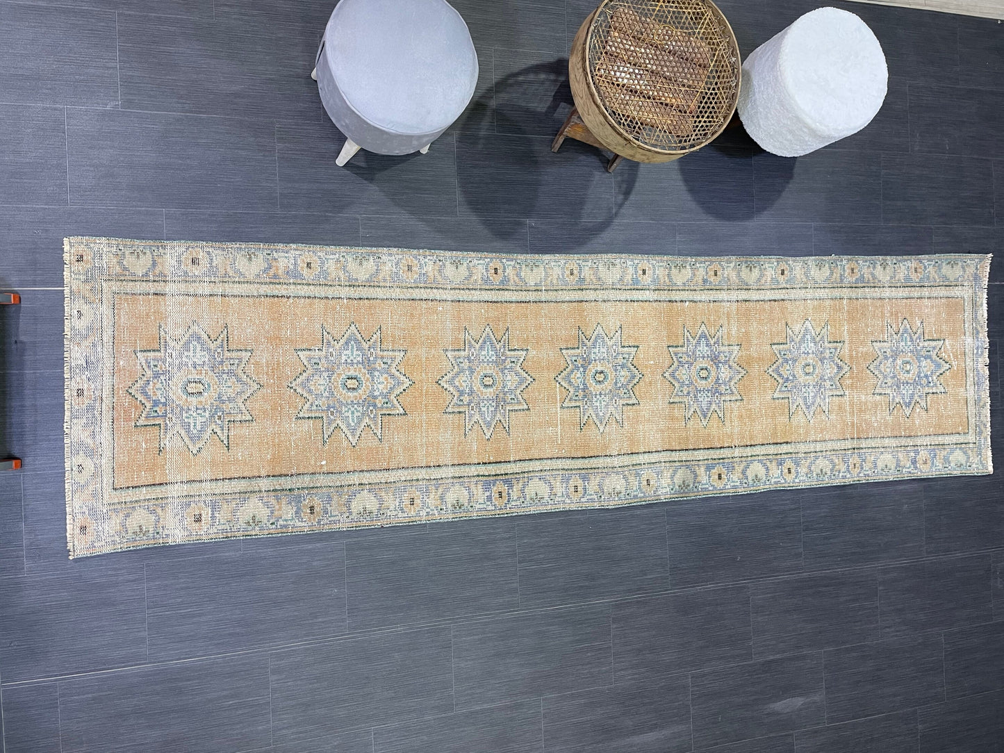 Oushak Runner Rug, Turkish Runner Rug, Vintage 2.5 x 9.7 Runner Rug, Hallway Runner Rug, Kitchen Runner Rug Wool Runner Rug
