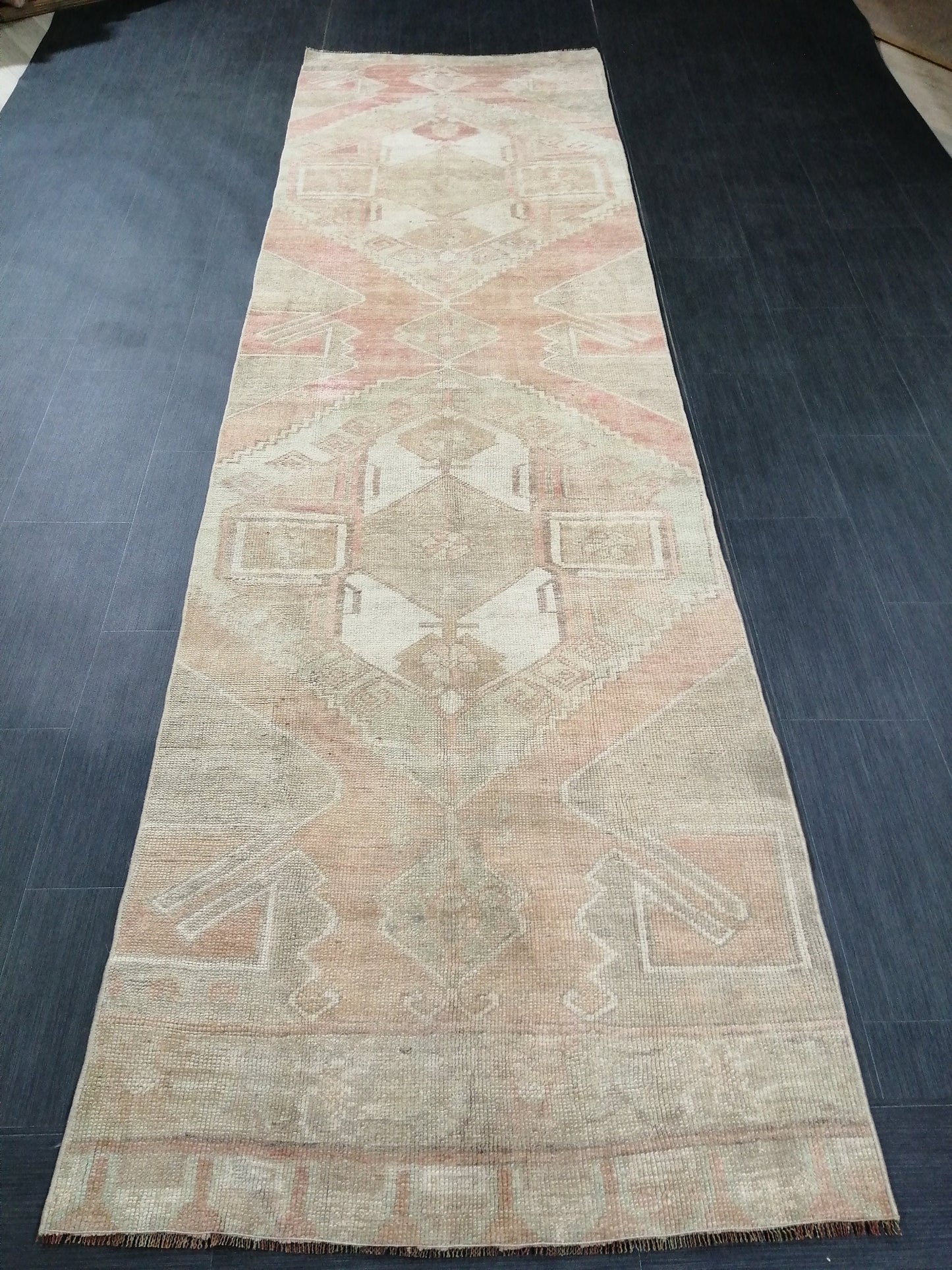 11.5 x 3.3  Muted Oushak Runner Rug Turkish Runner Rug Vintage Runner Rug Muted Hallway Runner Rug Kitchen Runner Rug Wool Runner