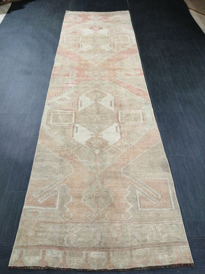 11.5 x 3.3  Muted Oushak Runner Rug Turkish Runner Rug Vintage Runner Rug Muted Hallway Runner Rug Kitchen Runner Rug Wool Runner