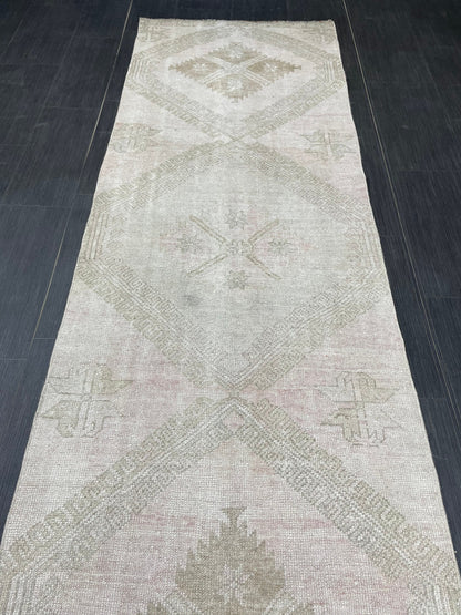 Muted Oushak Runner 2.7 x 13.4 Rug Turkish Runner Rug Vintage Runner Rug Long Hallway Runner Rug Kitchen Runner Rug Wool Runner
