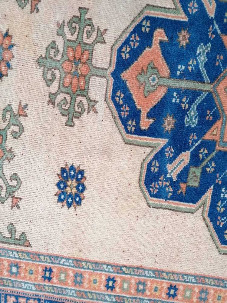 Turkish blue wool rug, vintage oushak rug 5x6'8