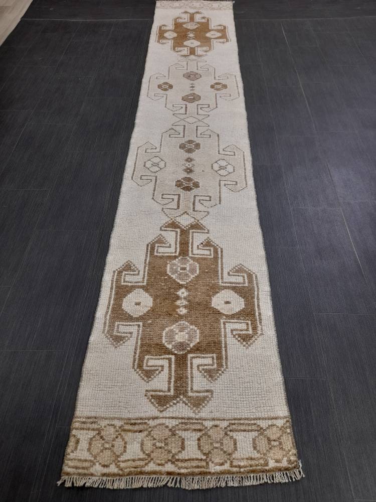 Neutral Oriental Runner Rug Neutral Narrow Runner Rug 2 x 10.5 Vintage Runner Rug Turkish Hallway Runner Rug Neutral Persian Runner Rug