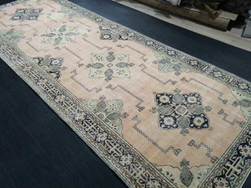 4.7 x 13 Oriental Runner Navy Oushak Runner Rug Turkish Runner Rug Vintage Runner Rug Hallway Runner Rug Kitchen Runner Rug Wool Runner