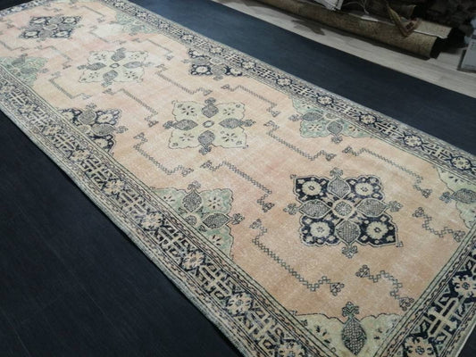 4.7 x 13 Oriental Runner Navy Oushak Runner Rug Turkish Runner Rug Vintage Runner Rug Hallway Runner Rug Kitchen Runner Rug Wool Runner