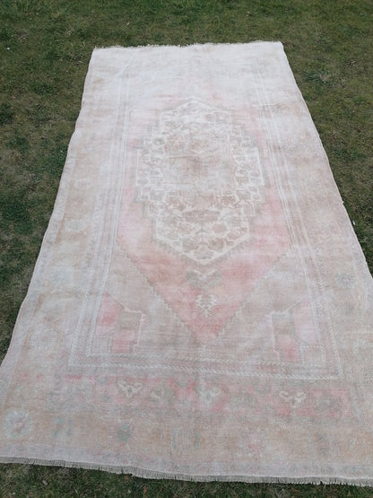 Muted runner rug, oushak turkish runner rug 5'3x10 pastel vintage runner rug, handmade wool runner, hallway runner rug