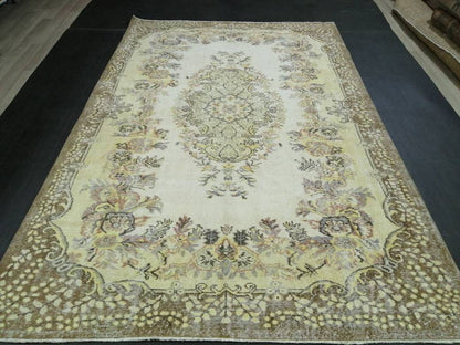 Vintage OUSHAK RUG 6.2 x 9.3 TURKISH Rug Vintage Oushak Runner Rug Vintage Persian Rug Wool Oriental Rug Hand Made Rugs Muted Oriental rug