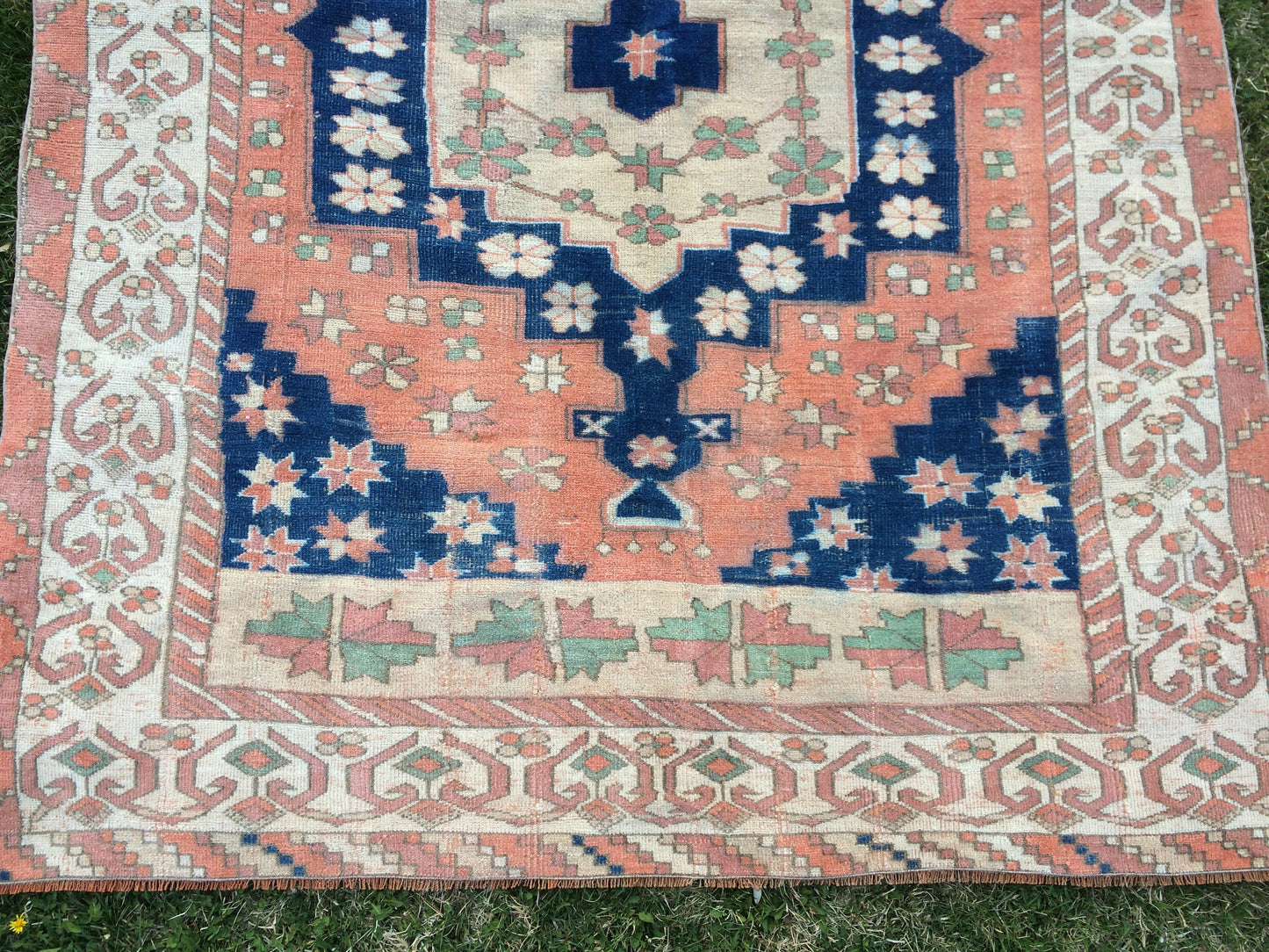 7 x 5 Large Area BOHEMIAN Rug, Vintage Oushak Rug, Special Rug, Oushak Rug, Vintage Turkish Rugs, WOOL RUGS, High Quality  Blue Rugs