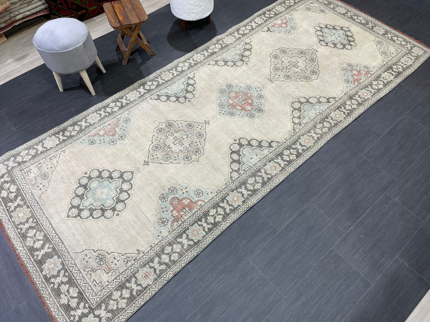 Antique Runner RUG 4.3 x 10.4 TURKISH Oushak Rug Vintage Runner Rug Vintage Runner Rug Wool Oushak Rug Handmade Rug Hand Knotted Rug