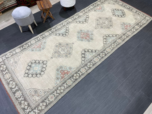 Antique Runner RUG 4.3 x 10.4 TURKISH Oushak Rug Vintage Runner Rug Vintage Runner Rug Wool Oushak Rug Handmade Rug Hand Knotted Rug