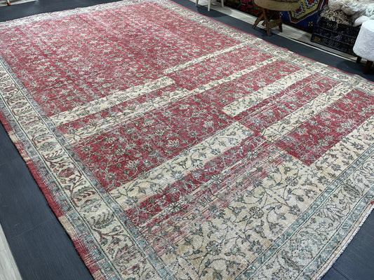Vintage RUG, TURKISH 8x12 Oushak Rug, Persian Rug, Handmade Large Rug, Wool Antique Rug Hand Knotted Rug,  Floor Art Rug