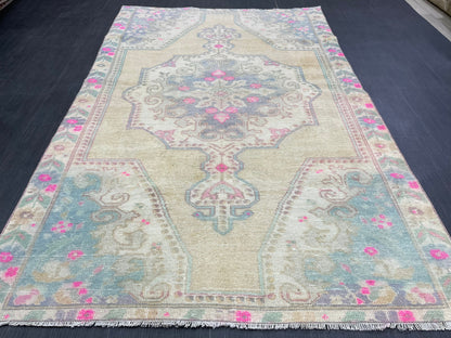 Wool Oushak Rug Vintage 4.5 x 7 Rug Muted Vintage Runner Rug Wool Oriental Rug Hand Made Rugs Vintage Turkish Rug Muted Persian Wool Rug