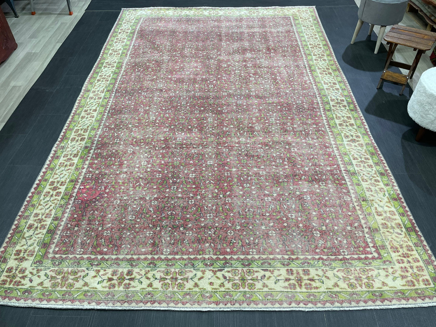 Floral Vintage OUSHAK RUG Antique TURKISH Rug Vintage Distressed Oriental Rug 6.7 x 10.3 Wool  Rug Hand Made Vintage Rug 7x10 Turkish Rug