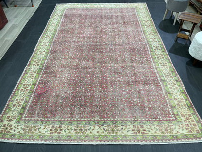 Floral Vintage OUSHAK RUG Antique TURKISH Rug Vintage Distressed Oriental Rug 6.7 x 10.3 Wool  Rug Hand Made Vintage Rug 7x10 Turkish Rug