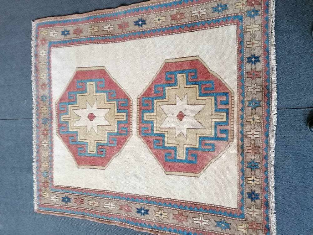 Turkish oushak wool rug 4'10x5'5 vintage handmade rug bohemian rug living room rug