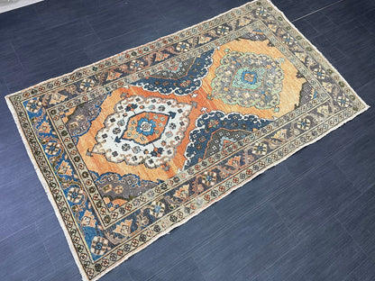 Vintage Turkish Rug 3.8 x 6.5 Handmade Wool Rug Muted Vintage Oushak Rug Wool Oriental Rug Hand Made Rug Vintage Rug Muted Persian Wool Rug