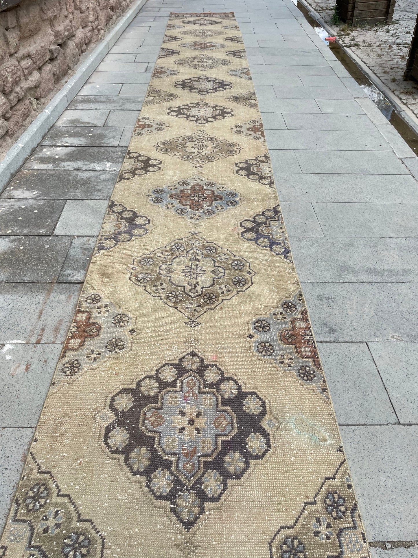 Muted Long Vintage Runner TURKISH 2.7 x 21.3 Runner Rug Handmade Runner Rug XL Oriental Runner Rug Staircase Hand Knotted Runner rug