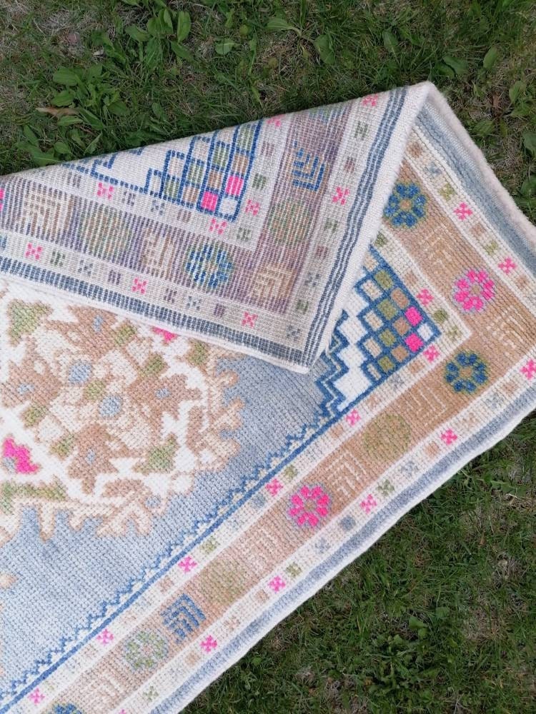 2'10x8'10 blue turkish oushak runner, new production hallway handmade runner turkish runner rug kitchen runner