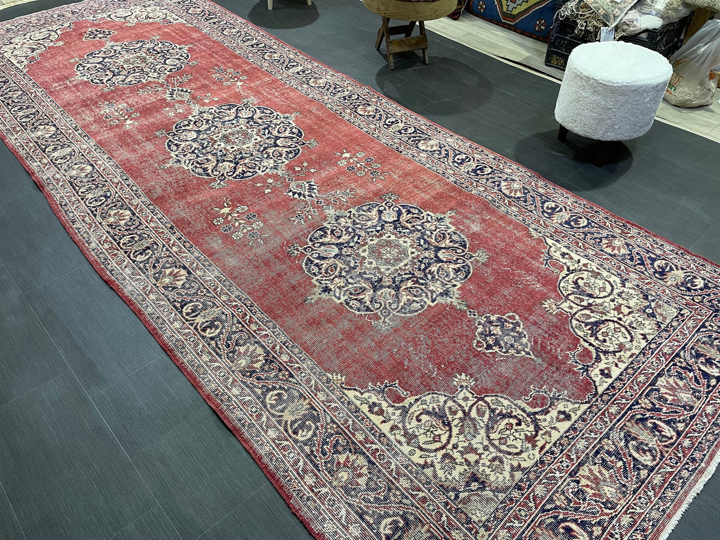 Antique Oushak Runner Rug, Turkish Runner 4.10 x 13 Rug, Vintage Runner Rug, Hallway Runner Rug, Oriental Runner Rug, Handmade Runner,