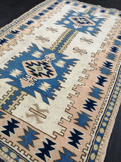 Oushak Runner Rug 6.2 x 4.1 Turkish Runner Rug Vintage Runner Rug Hallway Runner Rug Kitchen Runner Rug Blue Wool  Rug Wool Oushak Rug