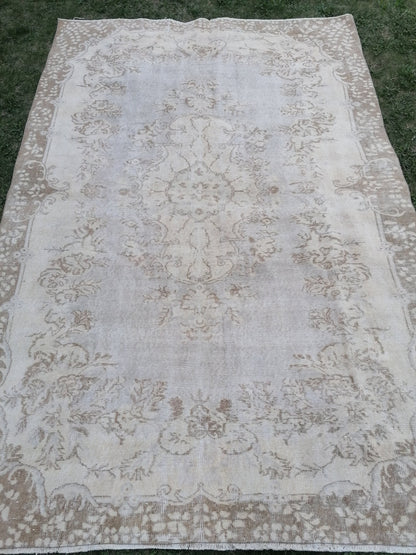 Large turkısh rug ,vıntage rug, pastel vıntage turkısh rug, hand made rug,wool rug 9'8x6'4 feet