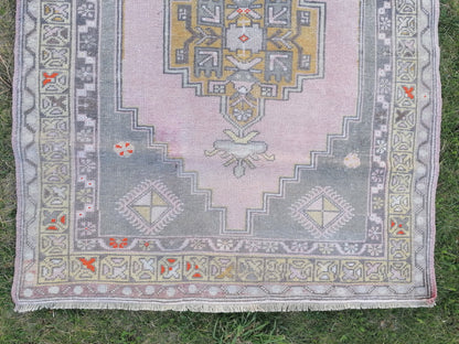 4x6.5 feet oushak turkish bathroom rug, vintage handmade wool rug, kitchen area medium size rug, living room rug, laundry rug,faded blue rug