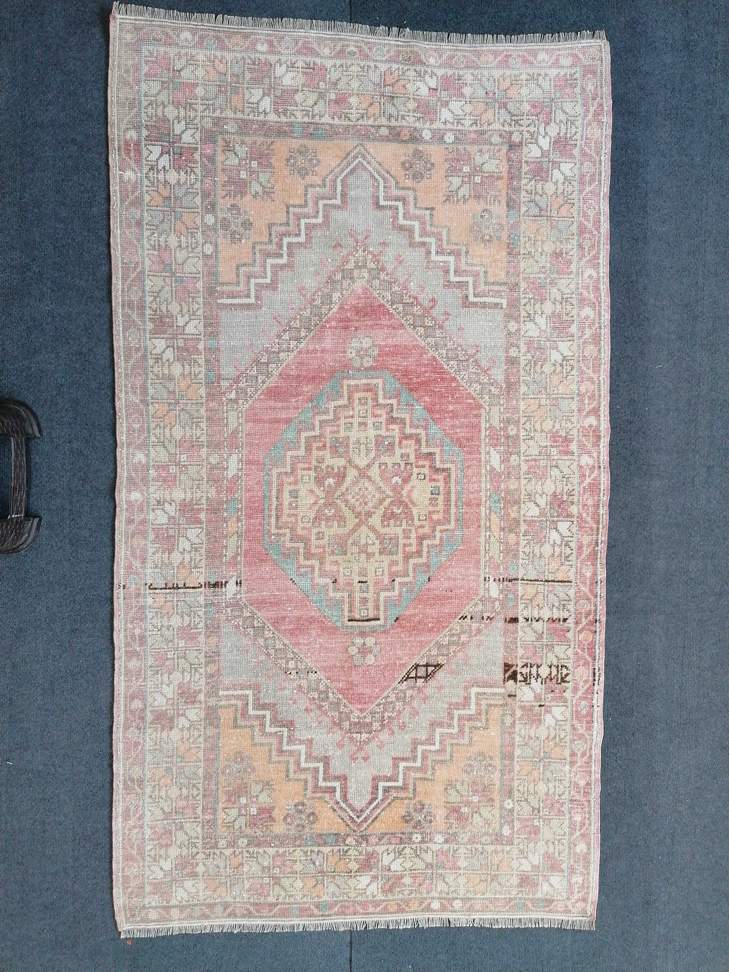 3'7x6'6 pastel vintage handmade wool rug, turkish rug, oushak vintage rug,kitchen rug,vintage anatolian bohemian rug