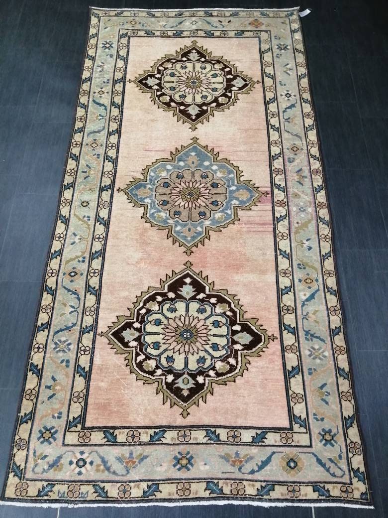 Muted Wool Runner Rug  Muted 4.6 x 9.5 Oushak Runner Rug Turkish Runner Rug Vintage Runner Rug Hallway Runner Rug Wool Kitchen Runner Rug