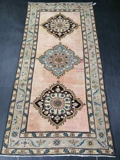 Muted Wool Runner Rug  Muted 4.6 x 9.5 Oushak Runner Rug Turkish Runner Rug Vintage Runner Rug Hallway Runner Rug Wool Kitchen Runner Rug