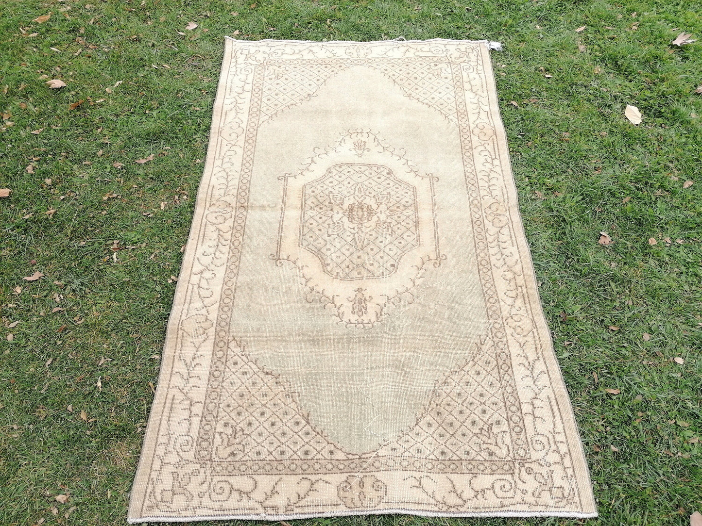 4 x 6.5 Turkısh rug green vıntage rug, vıntage turkish rug, handmade rug, distressed wool rug