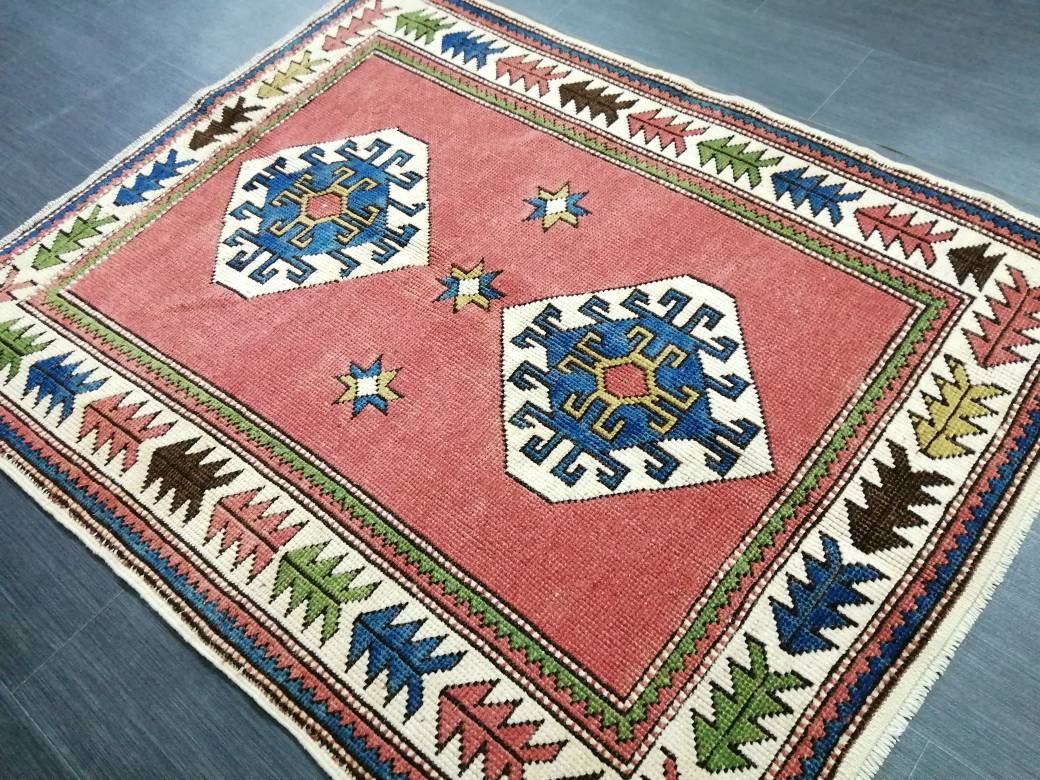 3.4 x 4.4 Vintage Rug Hand Made Rug, Oushak Rug, Soft wool Rug, Rug Fun Rug Turkish Rug, Farmhouse Rug, Vintage Wool Carpet Oriental Rug
