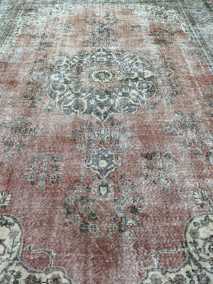 Muted OUSHAK RUG  TURKISH 8.8 x 12 Rug Distressed Vintage  Rug Wool Hand Knotted Rug Large Handmade Rug 8x11 Vintage Turkish 9x12 Rug