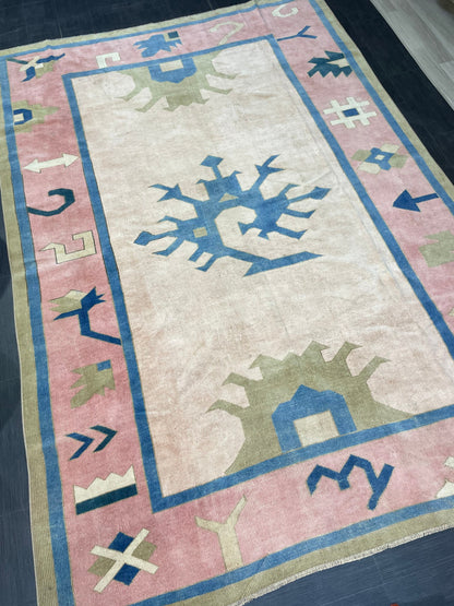 Muted Persian RUG, Turkish Oushak 7 x 10.2 Rug, Hand Knotted Antique Rug, Vintage Wool Rug, Oriental Rug Handmade Rug