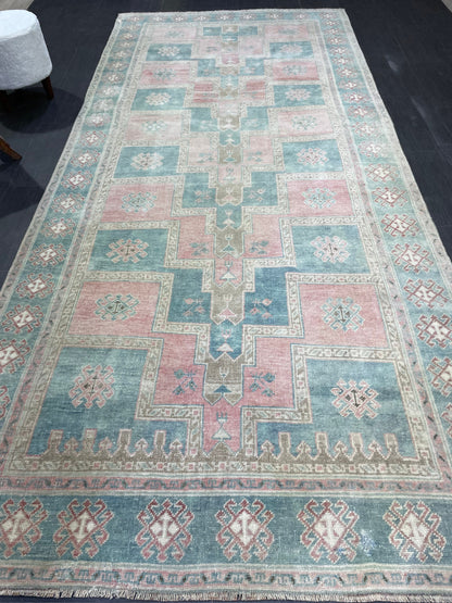 TURKISH Oushak Rug, Vintage Oushak 5 x 11 Rug Wool Hand Knotted Rug Handmade Rugs, Authentic Oushak Rug Fun Rug one of a kind rug