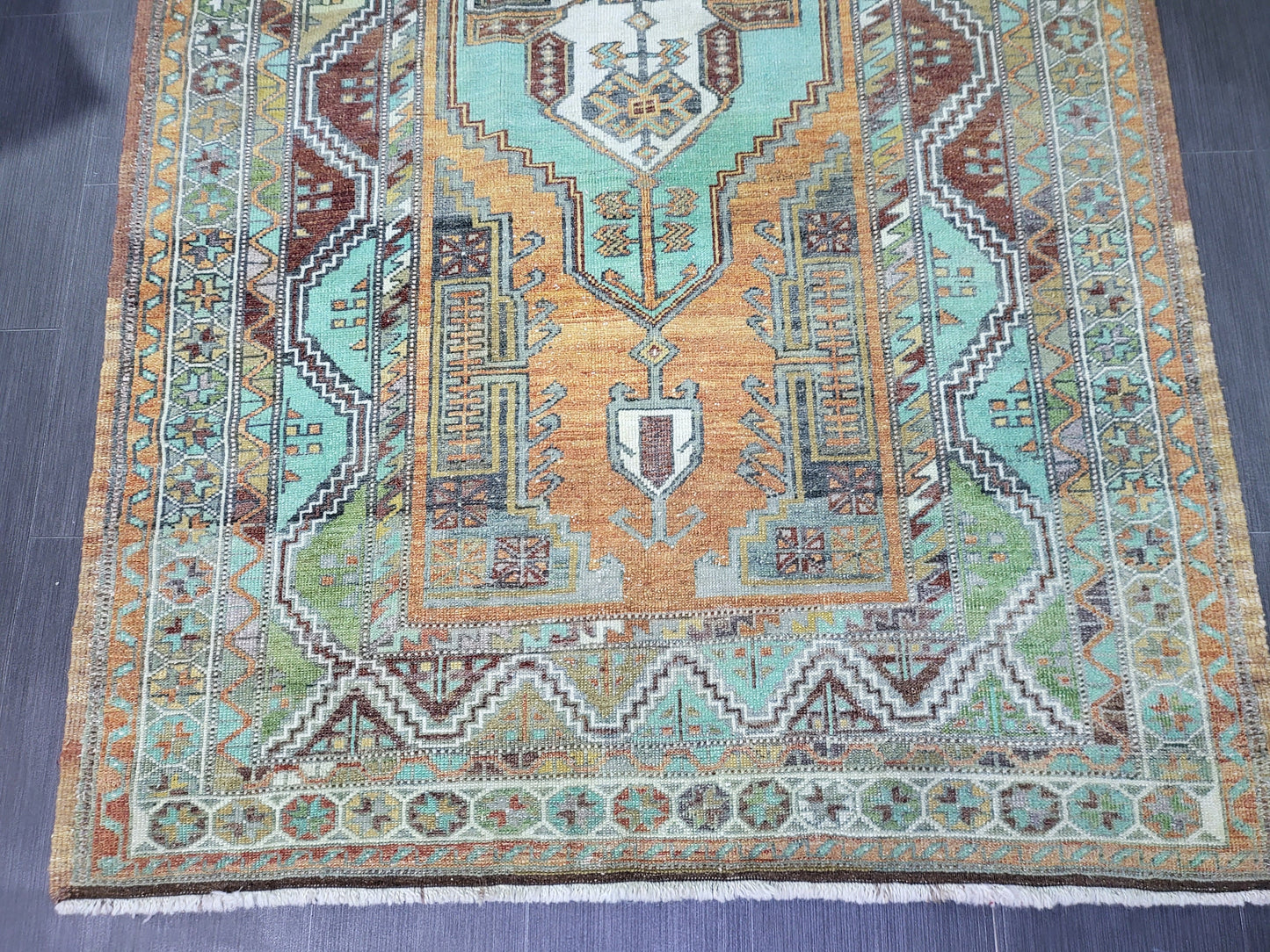 4.9 x 7.9 Rug, Handmade Rug, Oushak Rug,  Anatolian Rug, Hand Knotted Turkish Rug, burnt orange and turquoise Rug, Vintage Rug, Wool rug