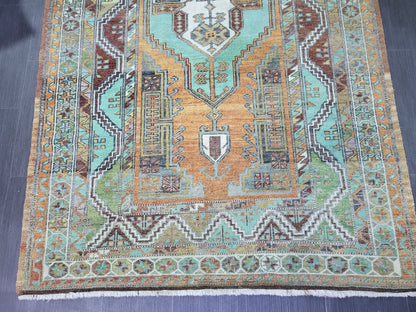 4.9 x 7.9 Rug, Handmade Rug, Oushak Rug,  Anatolian Rug, Hand Knotted Turkish Rug, burnt orange and turquoise Rug, Vintage Rug, Wool rug