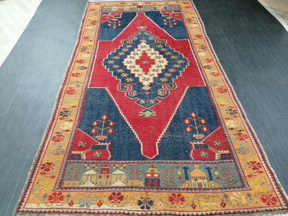 OUSHAK RUG 9 X 4.6 TURKISH Oushak Rug Blue Vintage Oushak Runner Rug Vintage Runner Rug Wool Oushak Rug Hand Made Rugs Vintage Turkish Rug
