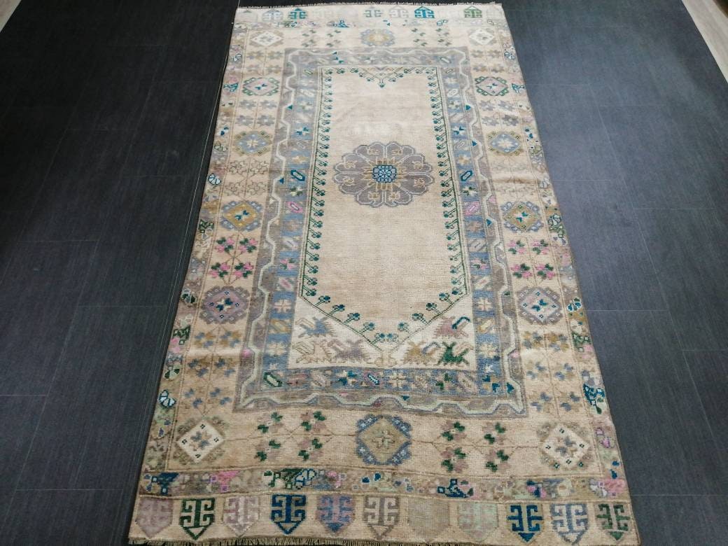 OUSHAK RUG TURKISH Oushak Rug Vintage Rug 3.7 x 7 Vintage Rug Wool Oushak Rug Hand Made Rug 4x7 Oriental Rug Turkish Rug