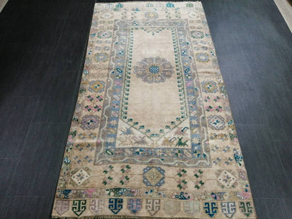 OUSHAK RUG TURKISH Oushak Rug Vintage Rug 3.7 x 7 Vintage Rug Wool Oushak Rug Hand Made Rug 4x7 Oriental Rug Turkish Rug